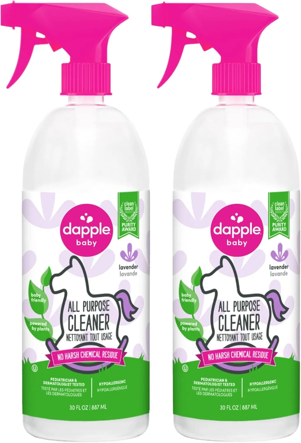 Dapple Baby All Purpose Cleaning Spray, Hypoallergenic for Toys, High Chairs, Swings, Counters, Powered by Plants, 1 Pump Included, Lavender, 30 Fl Oz (Pack of 2)