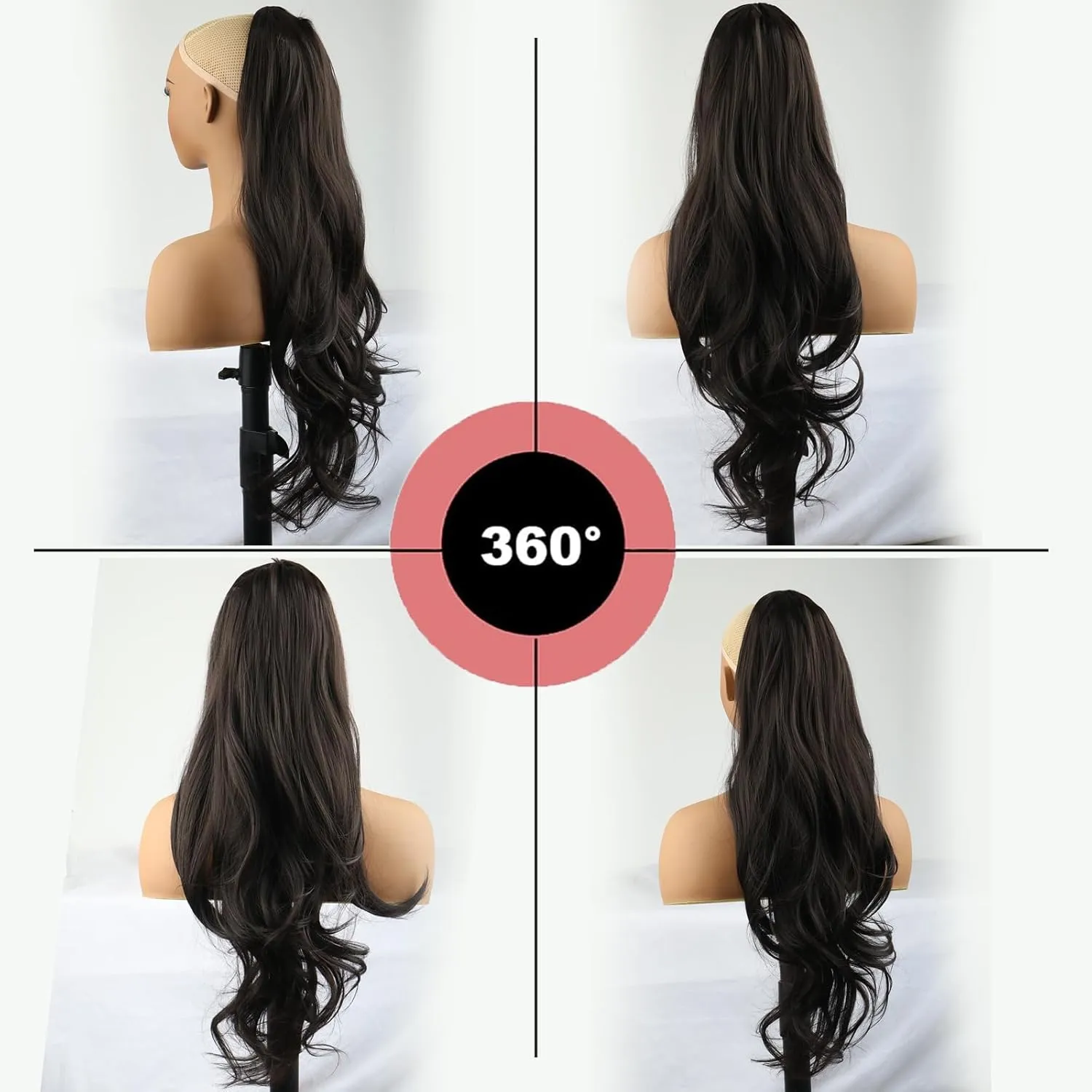 Dark Brown Drawstring Ponytail Extension for Women,Long Pony Tails Clip on in Hair Extensions for Women Synthetic 26 Inch Curly Wavy Layered Natural Black Faux Ponytails Hairpieces(2#/Dark Brown)