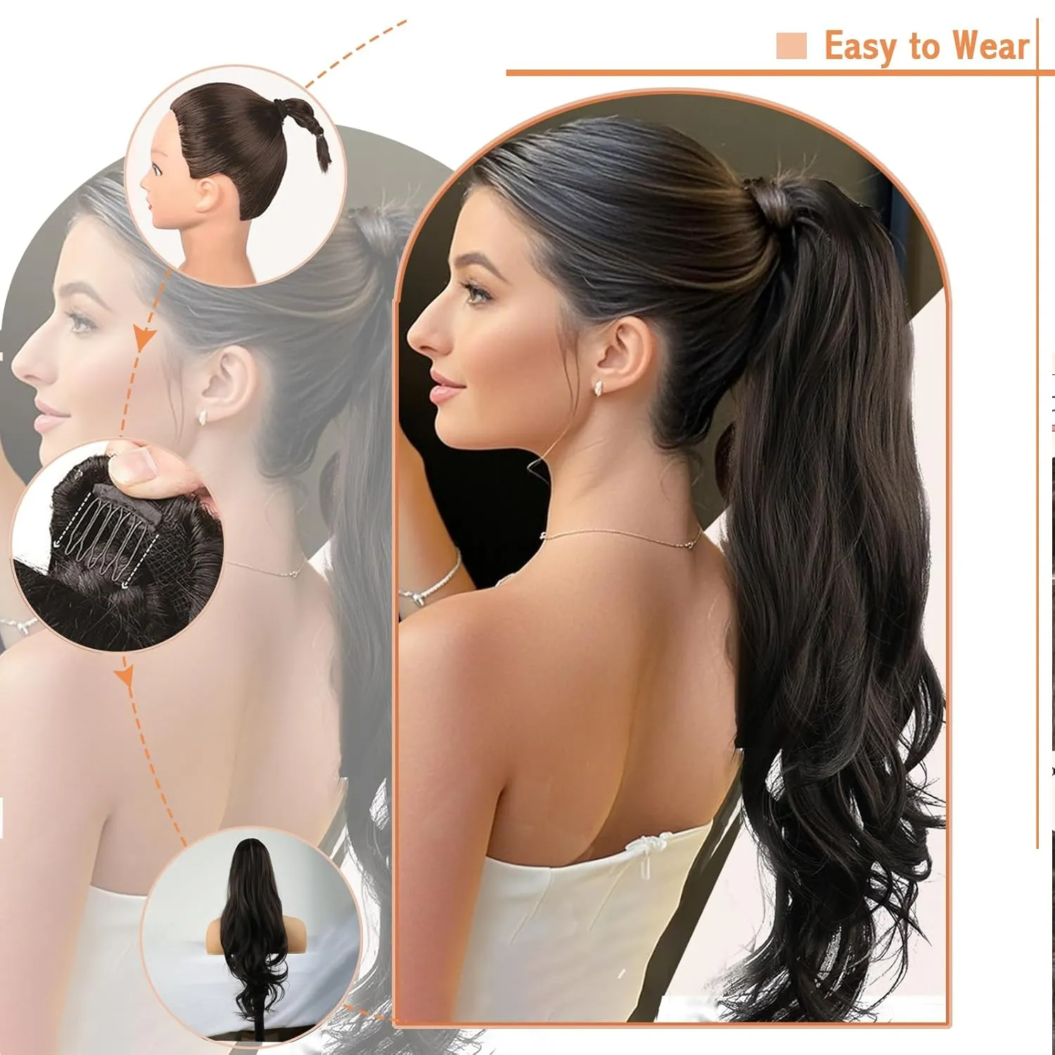 Dark Brown Drawstring Ponytail Extension for Women,Long Pony Tails Clip on in Hair Extensions for Women Synthetic 26 Inch Curly Wavy Layered Natural Black Faux Ponytails Hairpieces(2#/Dark Brown)