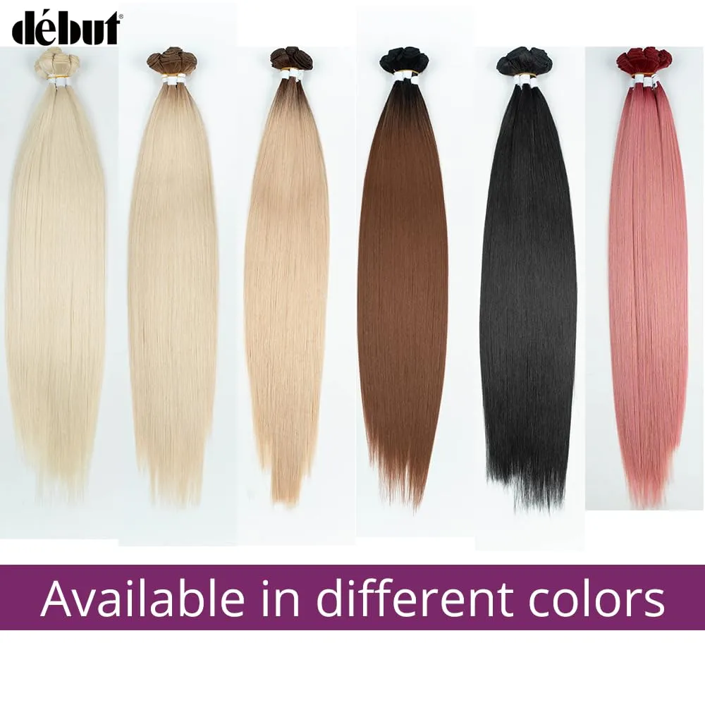 DÉBUT Long Straight Blonde Hair 6 Bundles 26 28 30 Inches High Temperature Fiber 300g for Full Head Synthetic Hair Weave 613 Color