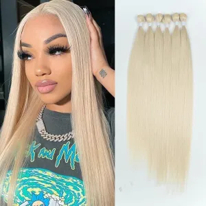 DÉBUT Long Straight Blonde Hair 6 Bundles 26 28 30 Inches High Temperature Fiber 300g for Full Head Synthetic Hair Weave 613 Color