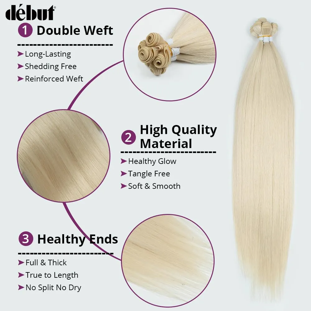 DÉBUT Long Straight Blonde Hair 6 Bundles 26 28 30 Inches High Temperature Fiber 300g for Full Head Synthetic Hair Weave 613 Color