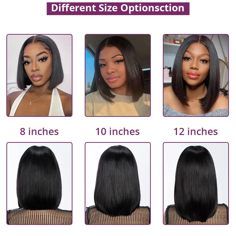DÉBUT Short Bob 4x4 Lace Closure Straight Hair Wigs 100% Human Hair Glueless Wig Brazilian Virgin Hair Lace Front Wigs Natural Color 10 Inch
