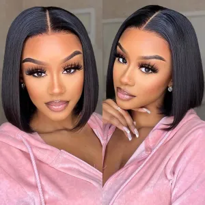 DÉBUT Short Bob 4x4 Lace Closure Straight Hair Wigs 100% Human Hair Glueless Wig Brazilian Virgin Hair Lace Front Wigs Natural Color 10 Inch