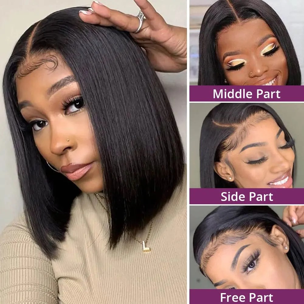 DÉBUT Short Bob 4x4 Lace Closure Straight Hair Wigs 100% Human Hair Glueless Wig Brazilian Virgin Hair Lace Front Wigs Natural Color 10 Inch