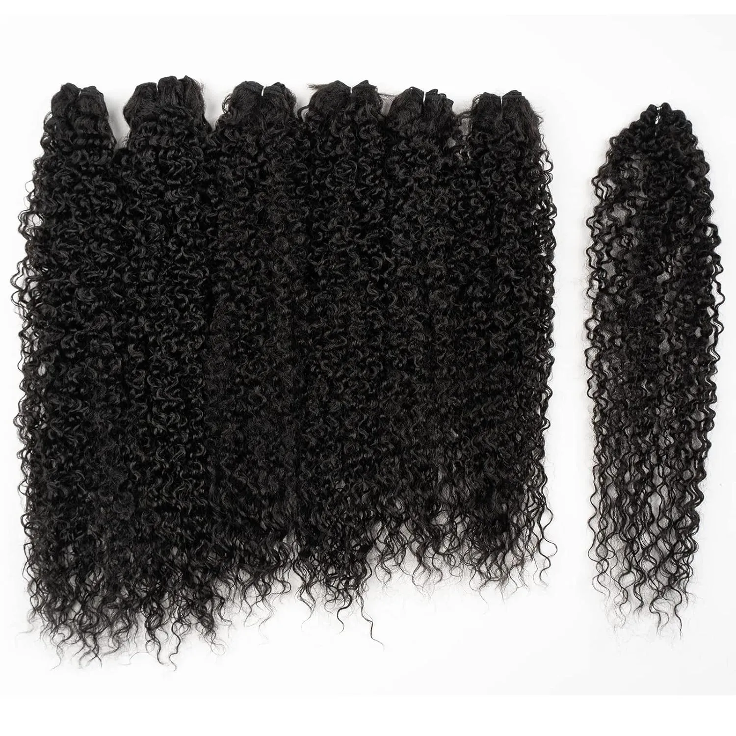 DÉBUT Synthetic Hair Bundles Weave Bundles 7pcs Afro Kinky Curly 22 24 26 Inch 220g High Temperature Fiber (1B)