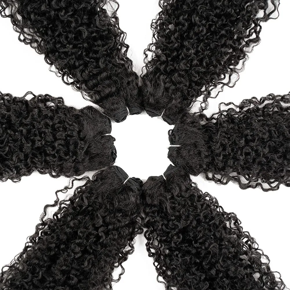 DÉBUT Synthetic Hair Bundles Weave Bundles 7pcs Afro Kinky Curly 22 24 26 Inch 220g High Temperature Fiber (1B)