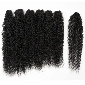 DÉBUT Synthetic Hair Bundles Weave Bundles 7pcs Afro Kinky Curly 22 24 26 Inch 220g High Temperature Fiber (1B)