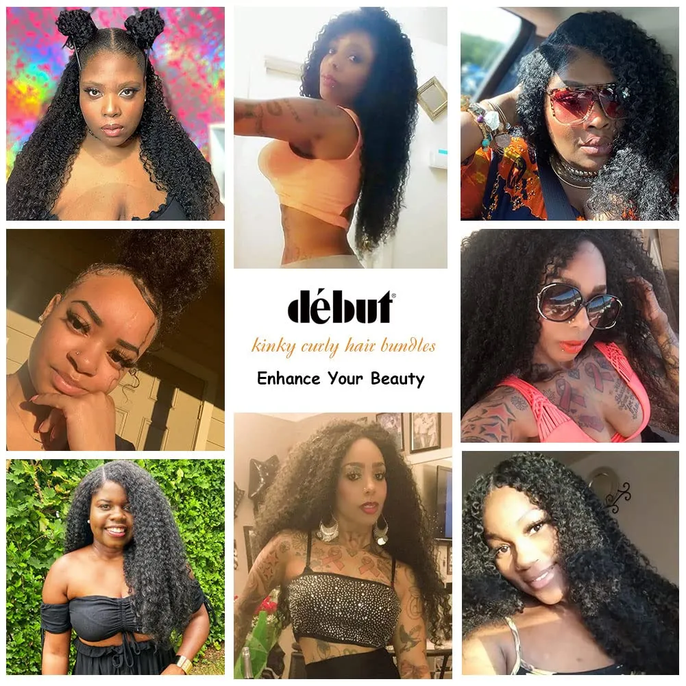 DÉBUT Synthetic Hair Bundles Weave Bundles 7pcs Afro Kinky Curly 22 24 26 Inch 220g High Temperature Fiber (1B)