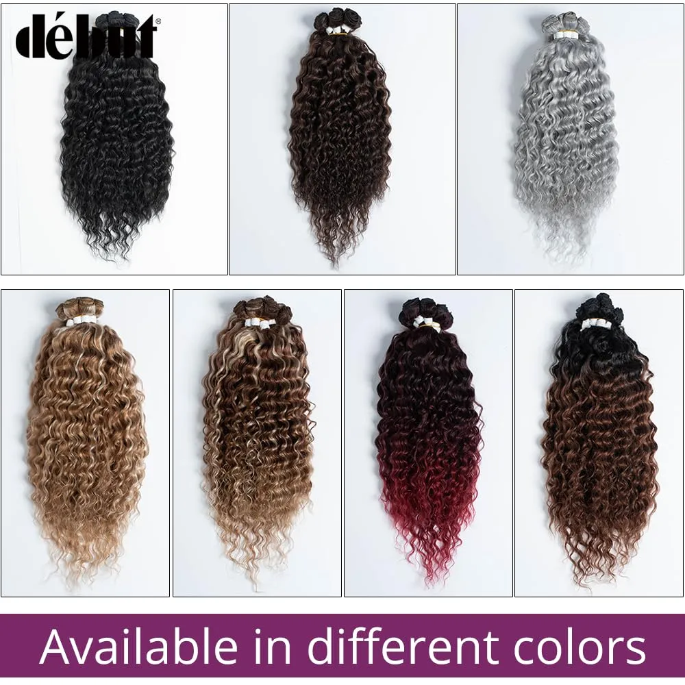 DÉBUT Synthetic Water Wave Hair 8 Bundles with Lace Part Closure, Wavy Synthetic Fiber Hair Weaving with Middle Part Hand-tied Lace Closure for Women (Highlight Brown Blonde, 9 PCS, 20 Inches)