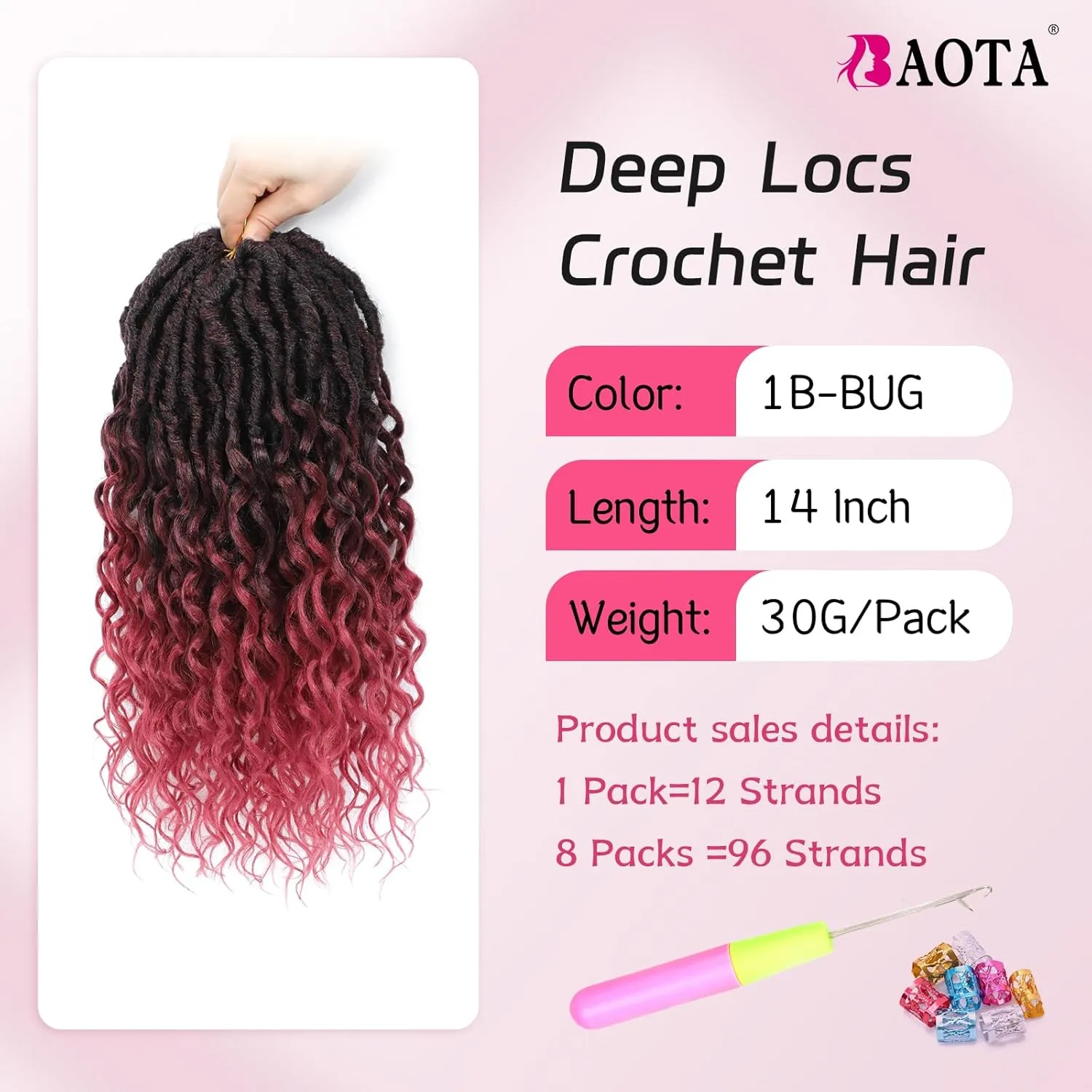 Deep Faux Locs Crochet Hair 1b bug 14 Inch 8 Packs of Pre Looped Curly Crochet Hair for Women with Gorgeous Deep Wave Ends Your Dream Hair Awaits