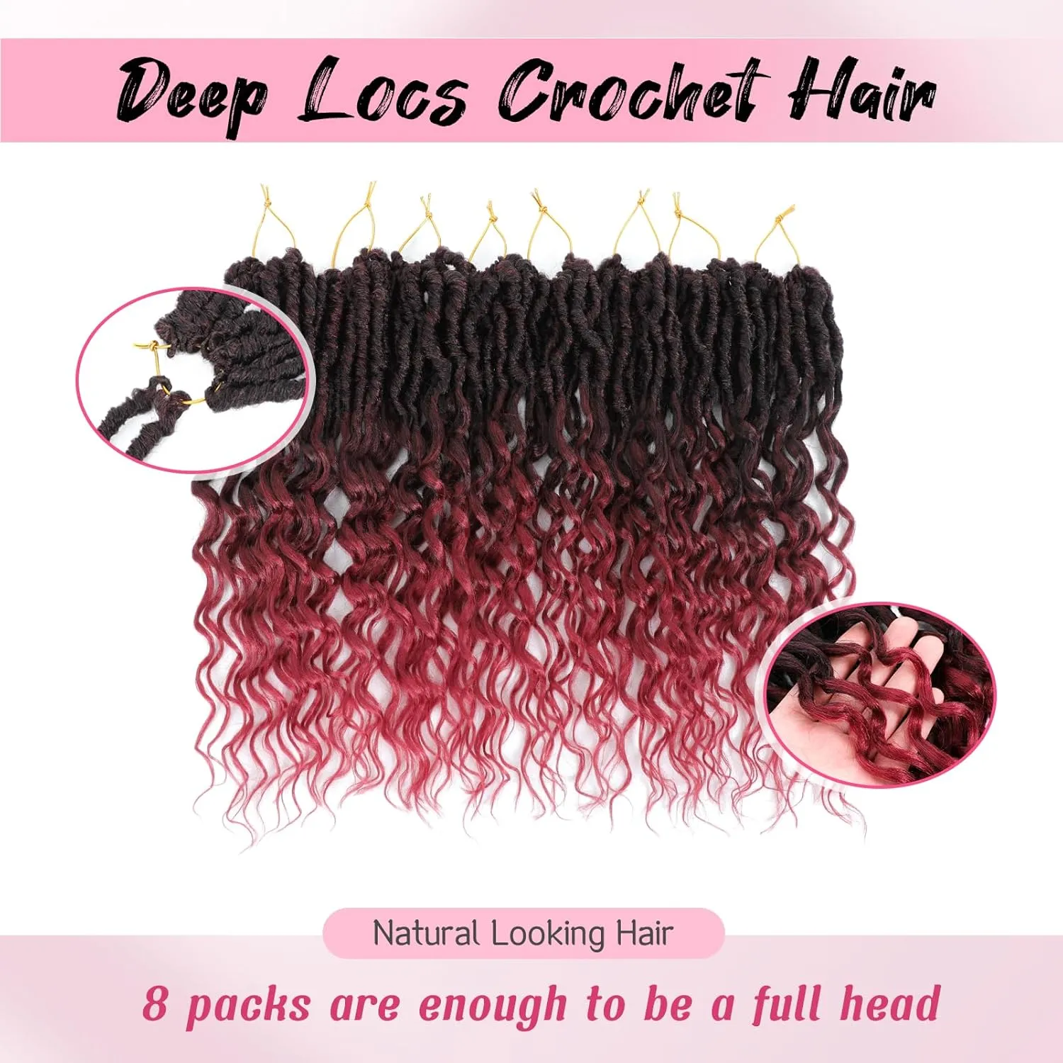 Deep Faux Locs Crochet Hair 1b bug 14 Inch 8 Packs of Pre Looped Curly Crochet Hair for Women with Gorgeous Deep Wave Ends Your Dream Hair Awaits