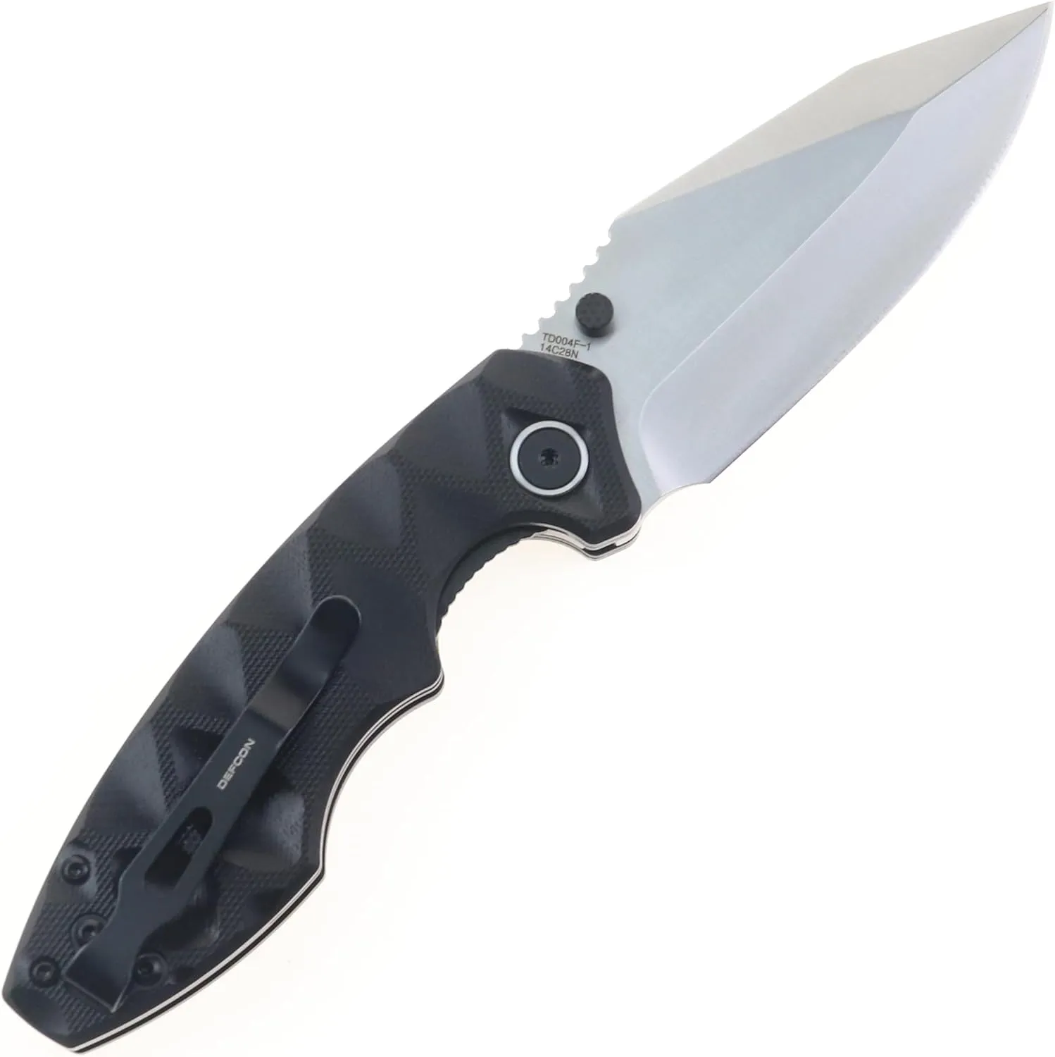 DEFCON Knives REVIVE Folding Knife, 7.5 Inch, G10 Handle, Sandvik 14c28n Steel Blade, Drop Point (Black Handle w/Silver Blade)