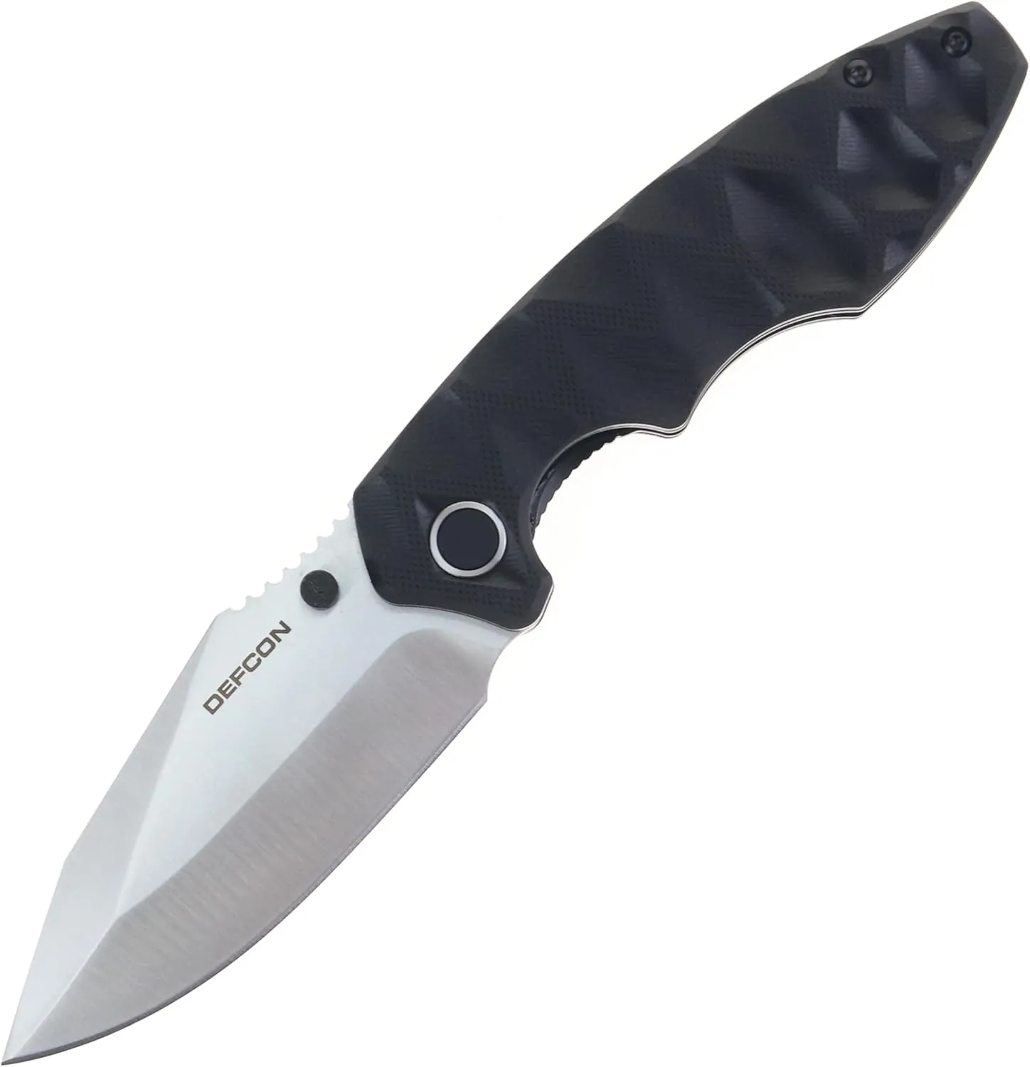 DEFCON Knives REVIVE Folding Knife, 7.5 Inch, G10 Handle, Sandvik 14c28n Steel Blade, Drop Point (Black Handle w/Silver Blade)