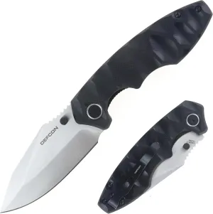 DEFCON Knives REVIVE Folding Knife, 7.5 Inch, G10 Handle, Sandvik 14c28n Steel Blade, Drop Point (Black Handle w/Silver Blade)