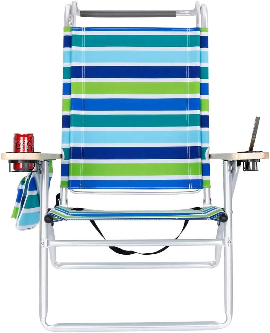 Deluxe 4 Reclining Positions Lightweight High Aluminum Beach Chair with Canopy Shade for Adults, Drink Holder, Storage Pouch