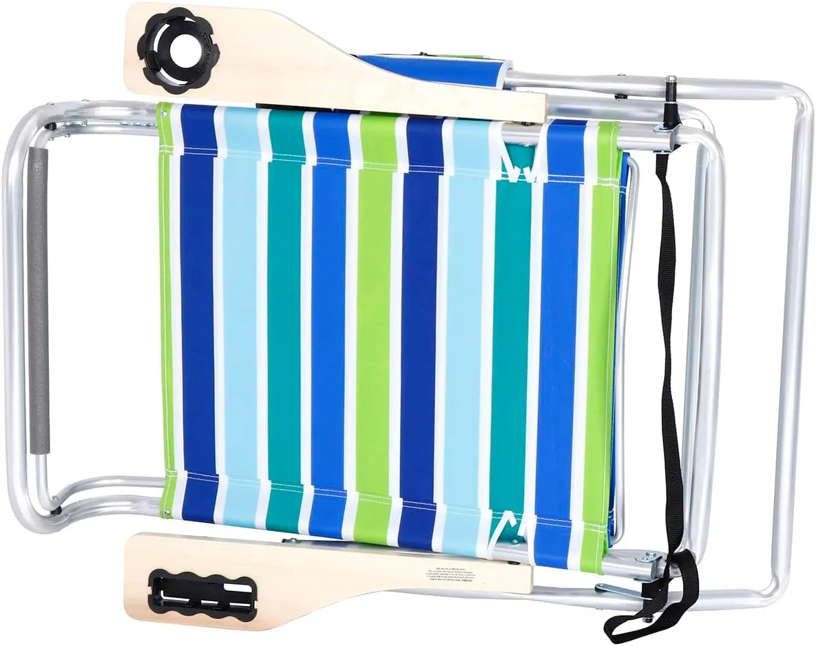 Deluxe 4 Reclining Positions Lightweight High Aluminum Beach Chair with Canopy Shade for Adults, Drink Holder, Storage Pouch