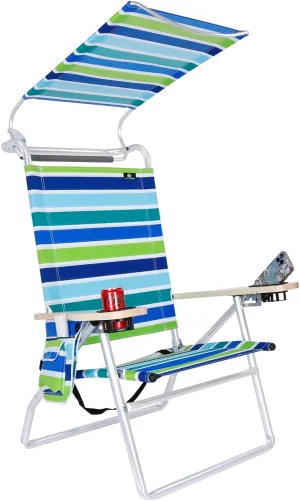 Deluxe 4 Reclining Positions Lightweight High Aluminum Beach Chair with Canopy Shade for Adults, Drink Holder, Storage Pouch