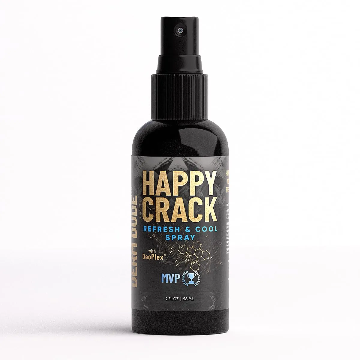 Derm Dude Happy Crack Refresh & Cool Butt Spray | With Soothing Witch Hazel | Formulated With All-Natural DeoPlex for Odor Control | Deodorant & Odor Eliminator Spray - MVP Scent, 2 oz (1 pack)
