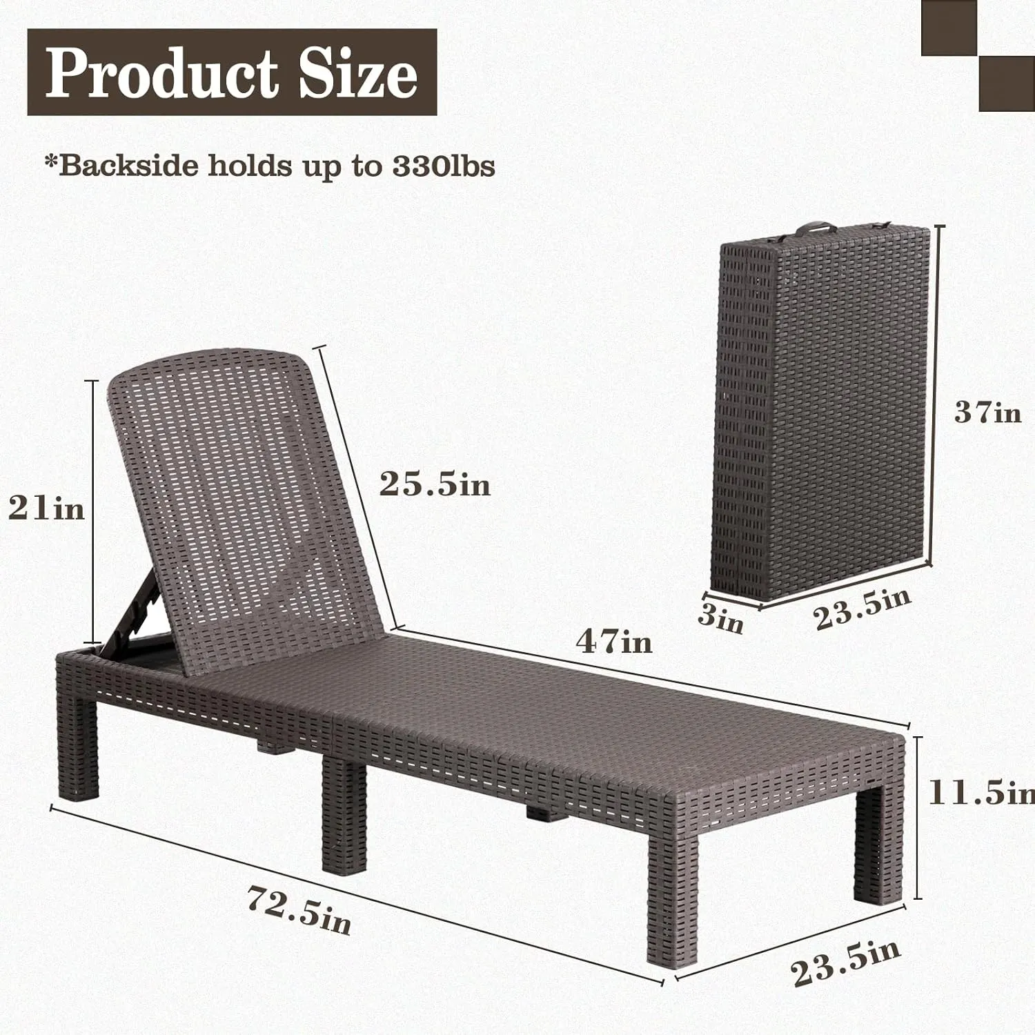 DIMAR GARDEN Outdoor Chaise Lounge,Resin Pool Lounge Chair Waterproof Recliner,Mocha