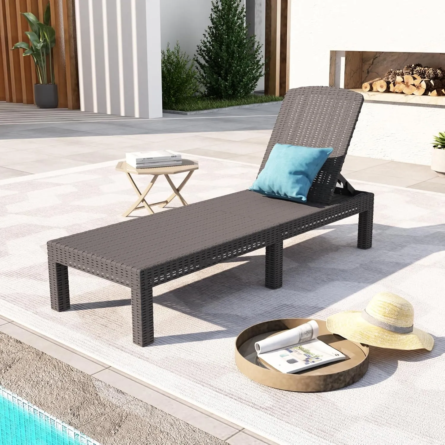 DIMAR GARDEN Outdoor Chaise Lounge,Resin Pool Lounge Chair Waterproof Recliner,Mocha