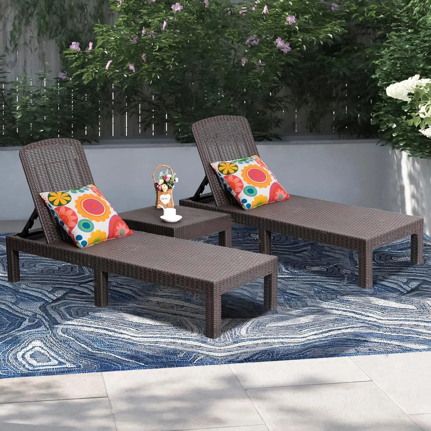 DIMAR GARDEN Outdoor Chaise Lounge,Resin Pool Lounge Chair Waterproof Recliner,Mocha