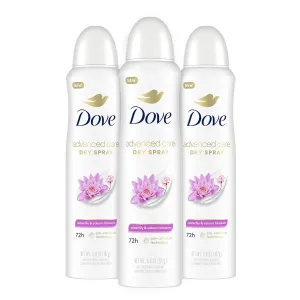 Dove Advanced Care Antiperspirant Deodorant Spray Waterlily & Sakura Blossom 3 Count Moisturizing for After-Shaving Care 72-hour that boost skin's ceramide levels for Soft Underarms 3.8 oz