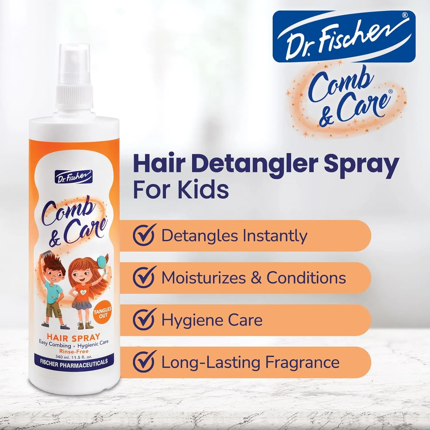 Dr. Fischer Kids & Baby Hair Detangler Spray, Leave-In Conditioner Mist for Conditioning, Detangling and Curl Defining, The Frizz Free Tangle Tamer with Rosemary 11.5 fl.oz