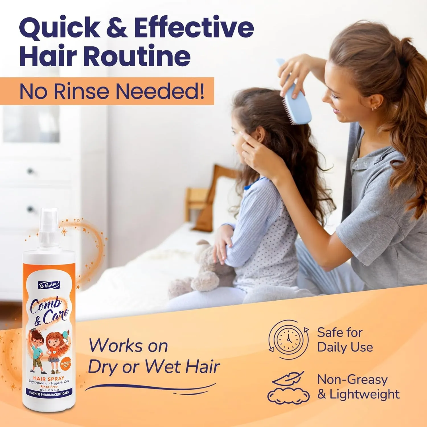 Dr. Fischer Kids & Baby Hair Detangler Spray, Leave-In Conditioner Mist for Conditioning, Detangling and Curl Defining, The Frizz Free Tangle Tamer with Rosemary 11.5 fl.oz