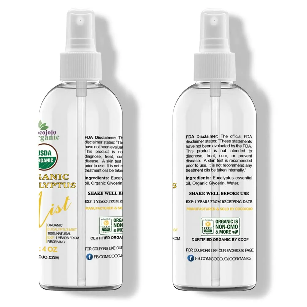 Dr Joe Lab Organic Eucalyptus Mist For Skincare 4 oz - Moisturize Sensitive and Dry Skin - USDA certified - Pure Essential Oil & Glycerin Mist -