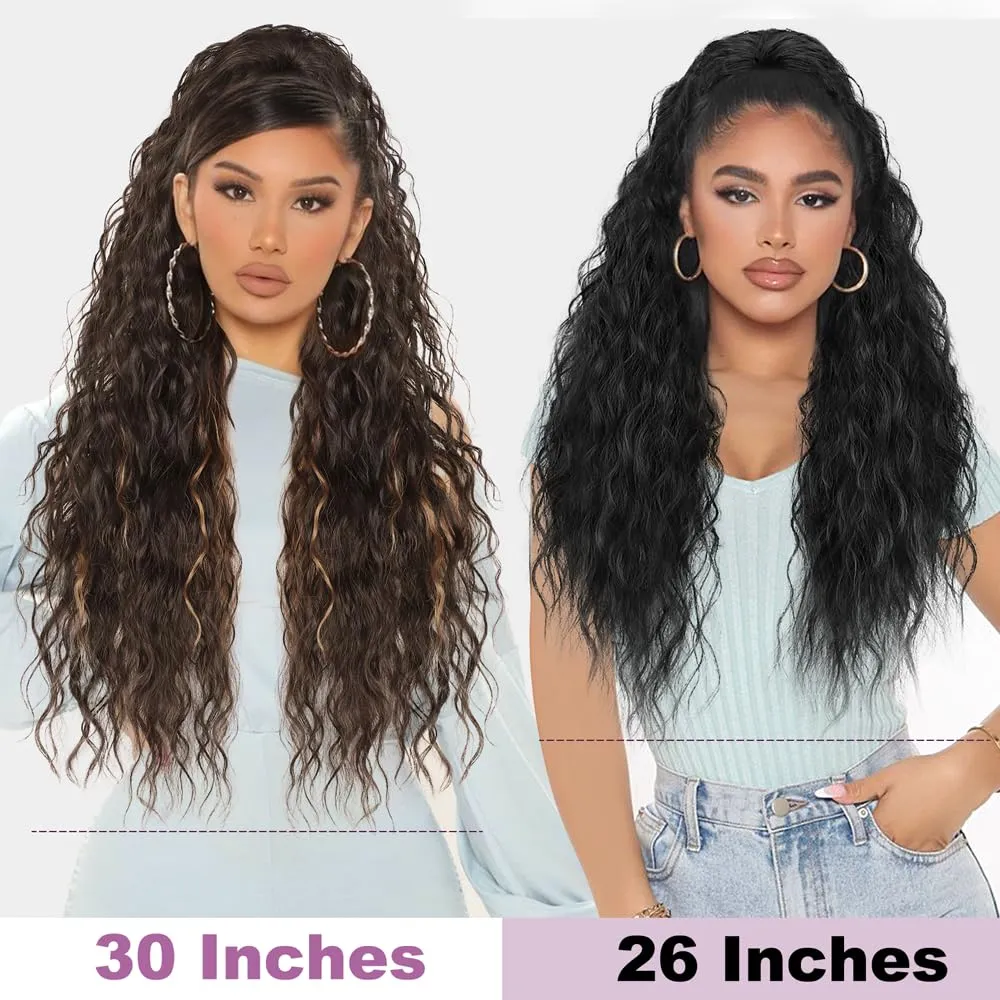 Drawstring Ponytail Extension,Long Curly Wavy ponytail extension for black women 26 Inch black clip in ponytail hair extensions