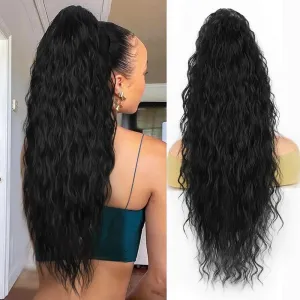 Drawstring Ponytail Extension,Long Curly Wavy ponytail extension for black women 26 Inch black clip in ponytail hair extensions