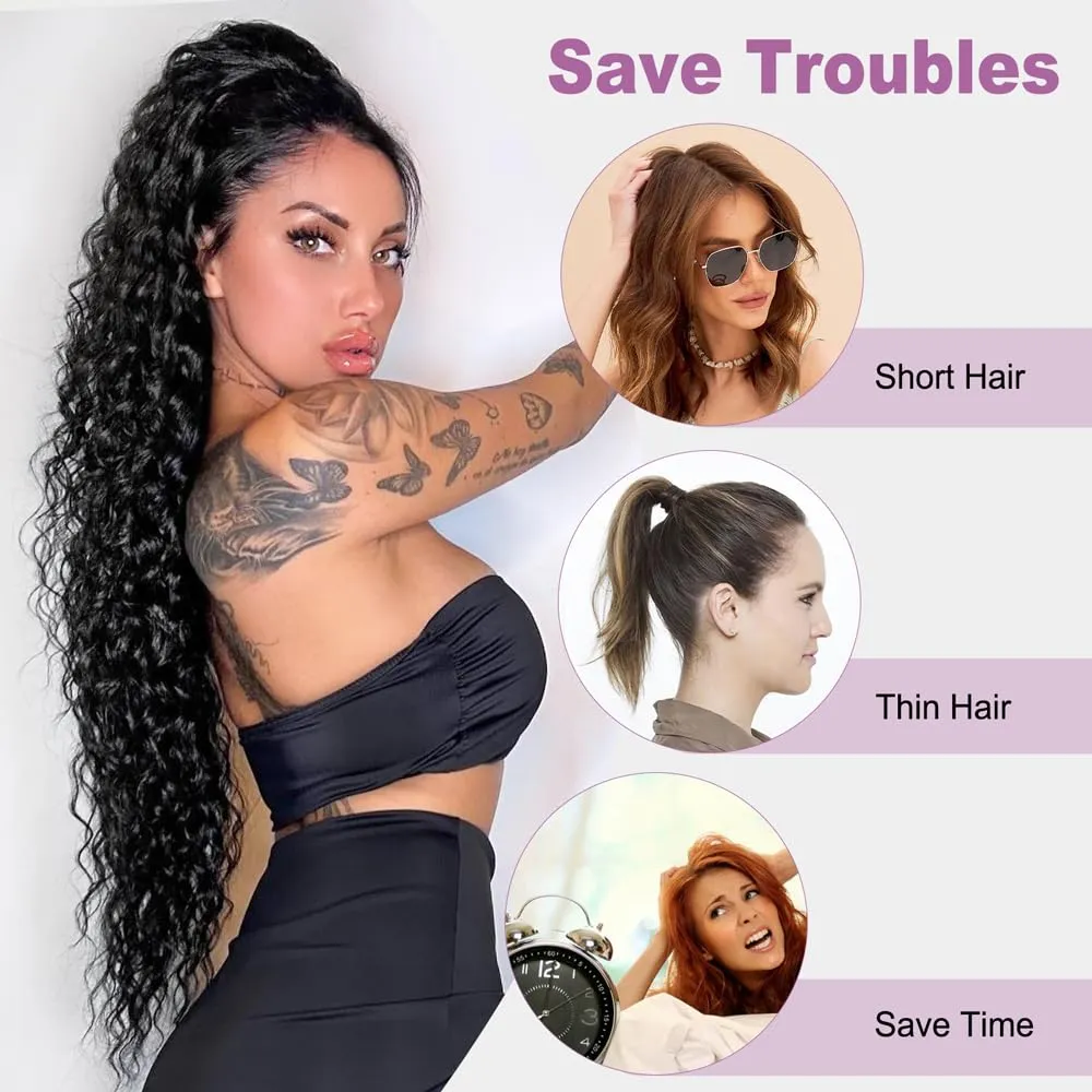 Drawstring Ponytail Extension,Long Curly Wavy ponytail extension for black women 26 Inch black clip in ponytail hair extensions