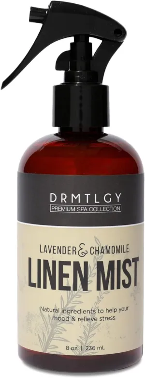 DRMTLGY Natural Lavender Linen Mist and Room Spray. Pure Lavender Essential Oil and Chamomile Pillow Spray, and Fabric Aromatherapy Spray, 8oz, 2 pack
