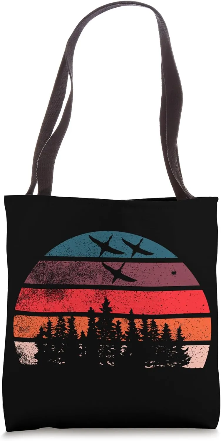 Duck Hunting Retro Sunset with flying ducks for Duck Hunters Tote Bag