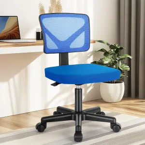 DUMOS Armless Desk Chairs with Wheels, Ergonomic Adjustable Home Office Swivel Rolling Task Chair No Arms, Comfy Mesh Mid Back Computer Work Vanity Desk Seat for Small Spaces, Blue