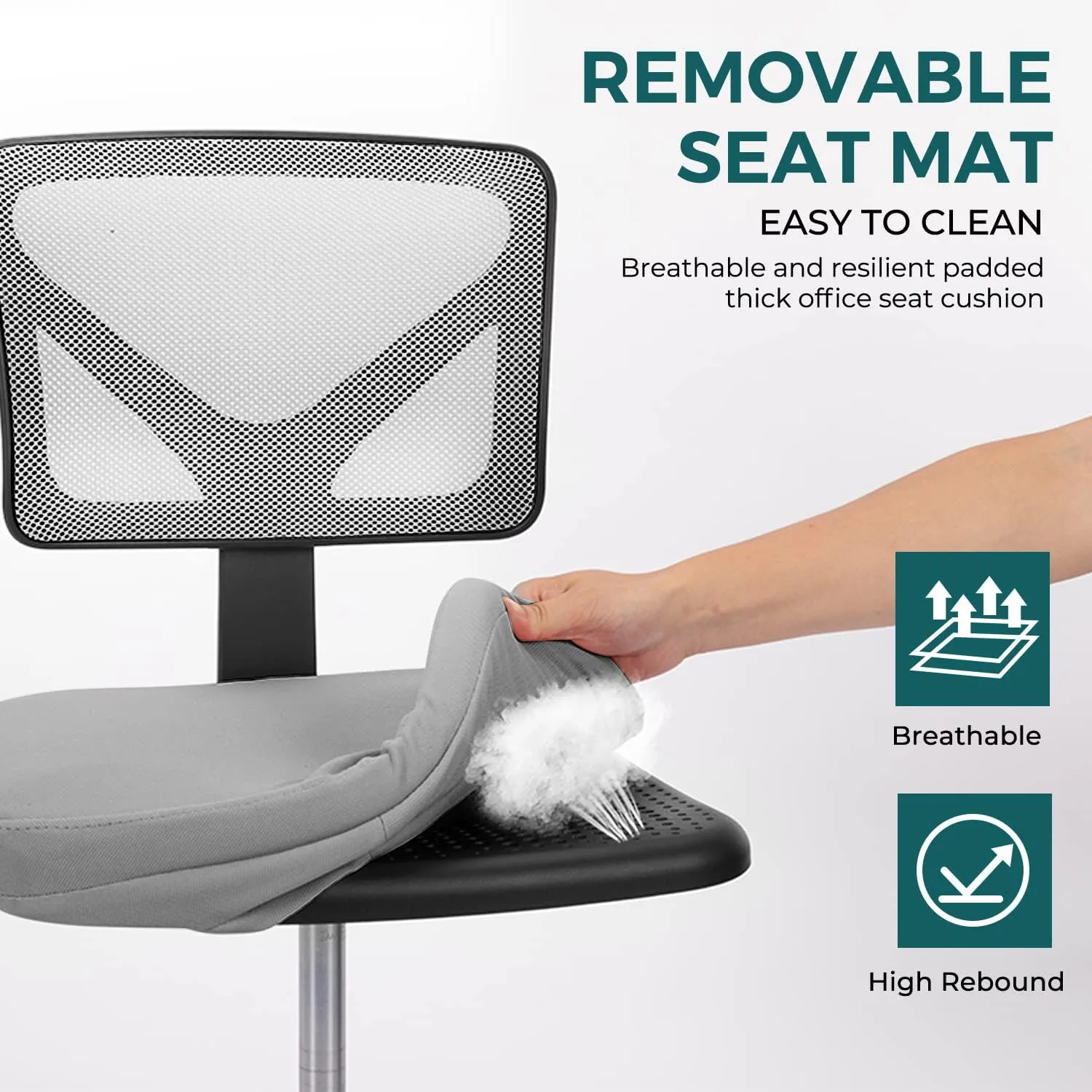 DUMOS Armless Desk Chairs with Wheels, Ergonomic Adjustable Home Office Swivel Rolling Task Chair No Arms, Comfy Mesh Mid Back Computer Work Vanity Desk Seat for Small Spaces, Light Grey