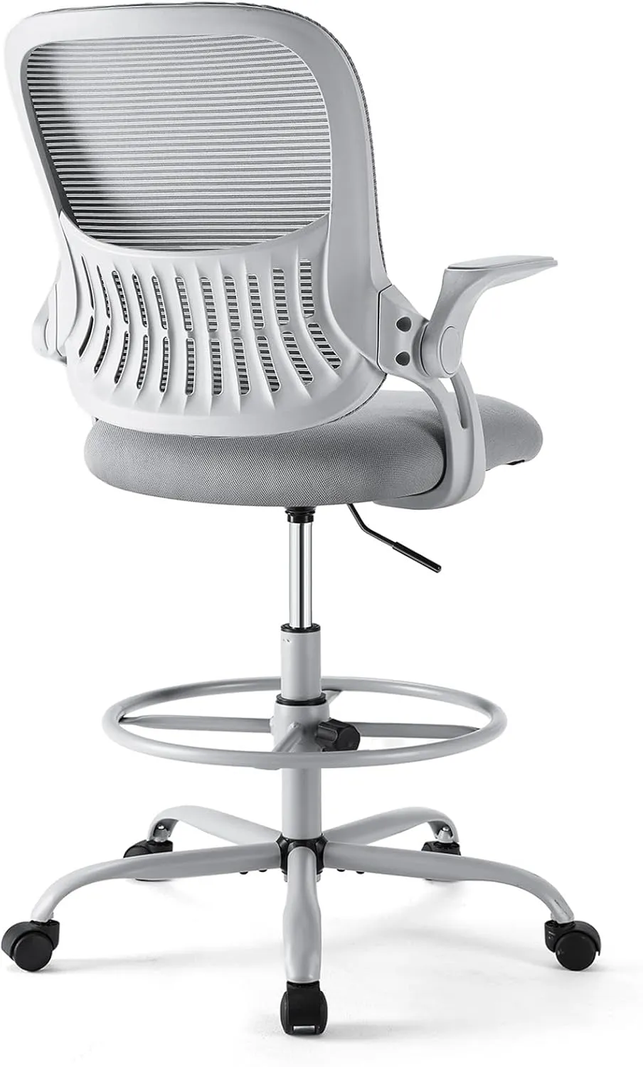 DUMOS Drafting Chair for Standing Desk, Counter Height Adjustable, Flip-up Arms, Ergonomic Mid Back Mesh Rolling Work Swivel Office Computer Chairs with Wheels, Grey