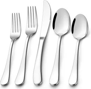 E-far Heavy Duty Silverware Set for 8, 40-Piece Stainless Steel Flatware Cutlery Set, Thick Metal Eating Utensils Including Forks and Spoons Knife, Heavy Weight & Mirror Finish, Dishwasher Safe