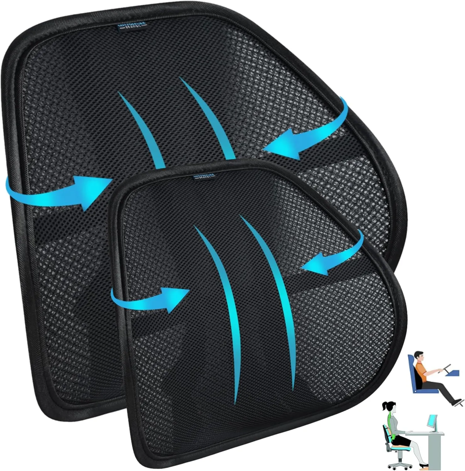 Easy Posture Lumbar Support for Car (2 PK) - Double Layer Breathable Mesh (3-Way Lock Straps) - Office Chair Lumbar Support Pillow - Mesh Back Support for Office Chair Car, Lower Back Support