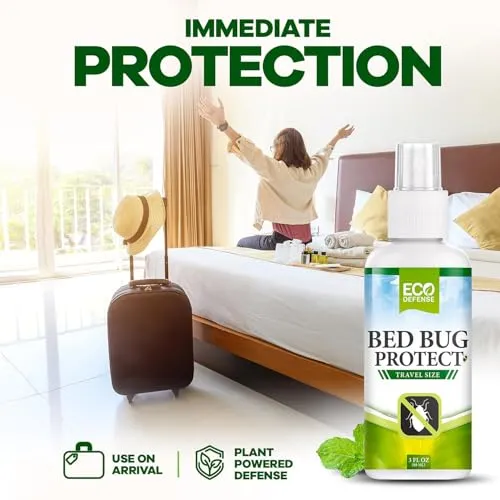 Eco Defense Bed Bug Spray Travel Size - TSA Approved 3 oz – Travel Essentials for Hotel, Cruise, Vacations - with Natural Essential Oils