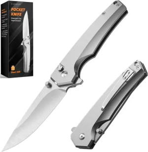 EDC Folding Pocket Knife - 3.15" High Carbon Steel Blade, 440C Stainless Steel Handle，Compact Tactical Camping Knife with Pocket Clip for Outdoor, Hiking, or Survival, Ideal Gift for Men and Women
