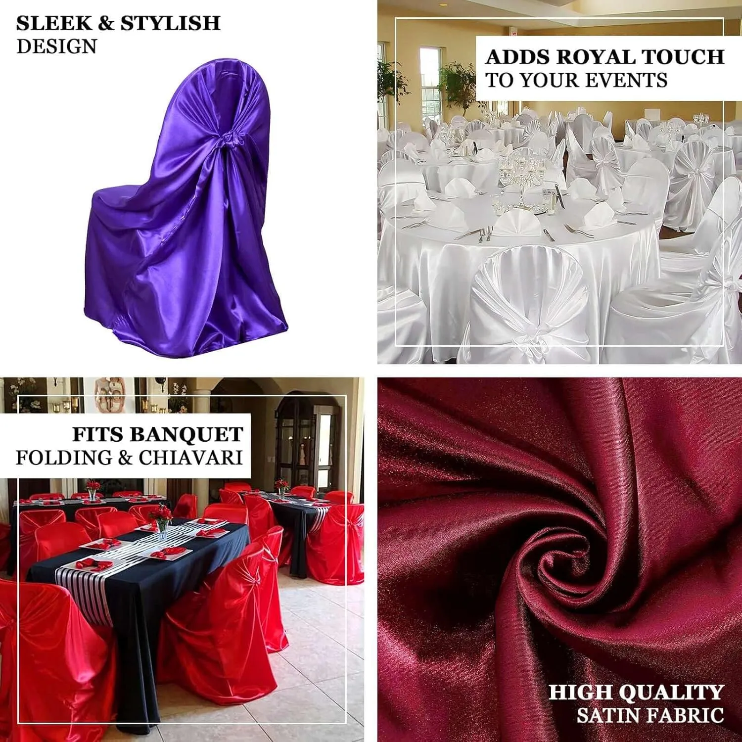 Efavormart Black Chair Covers for Party 50 PCS Universal Satin Self Tie Banquet Folding Wedding Chair Cover - Fit on Most Chairs - Easy Use & Machine Wash Slipcovers for Outdoor Events