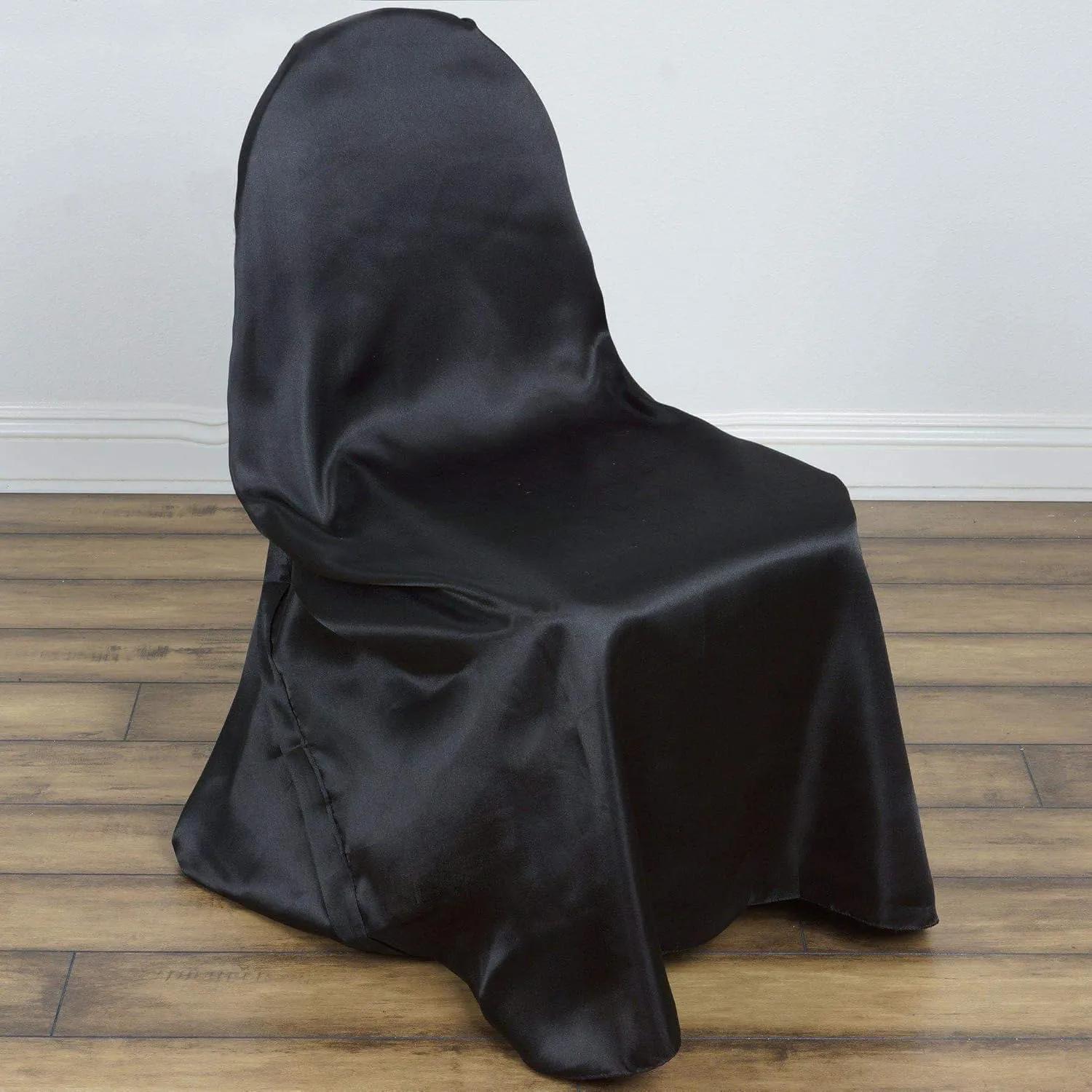 Efavormart Black Chair Covers for Party 50 PCS Universal Satin Self Tie Banquet Folding Wedding Chair Cover - Fit on Most Chairs - Easy Use & Machine Wash Slipcovers for Outdoor Events