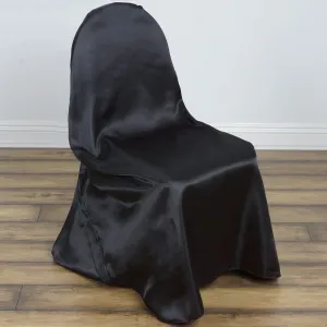 Efavormart Black Chair Covers for Party 50 PCS Universal Satin Self Tie Banquet Folding Wedding Chair Cover - Fit on Most Chairs - Easy Use & Machine Wash Slipcovers for Outdoor Events