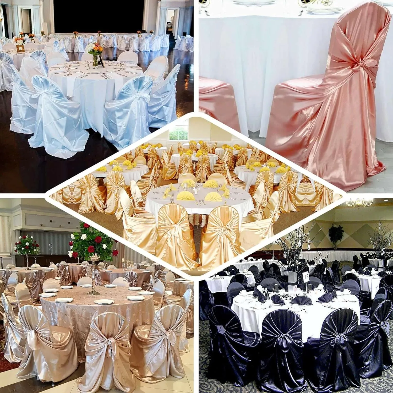 Efavormart Black Chair Covers for Party 50 PCS Universal Satin Self Tie Banquet Folding Wedding Chair Cover - Fit on Most Chairs - Easy Use & Machine Wash Slipcovers for Outdoor Events