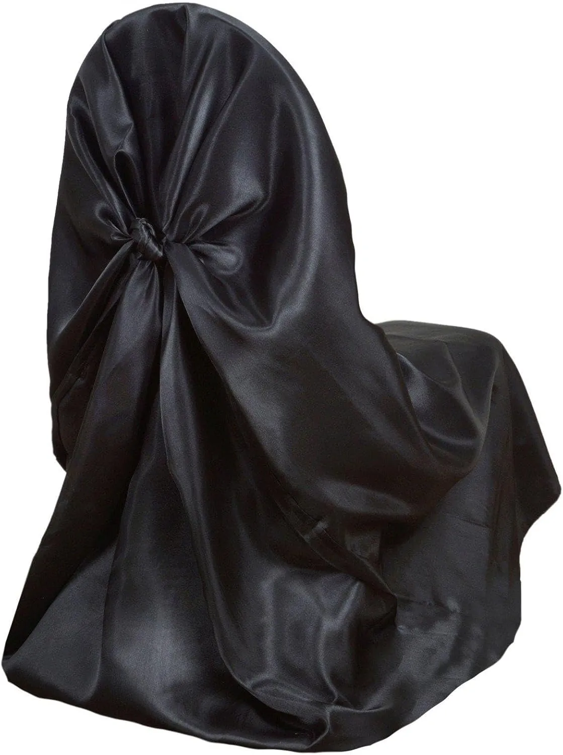 Efavormart Black Chair Covers for Party 50 PCS Universal Satin Self Tie Banquet Folding Wedding Chair Cover - Fit on Most Chairs - Easy Use & Machine Wash Slipcovers for Outdoor Events