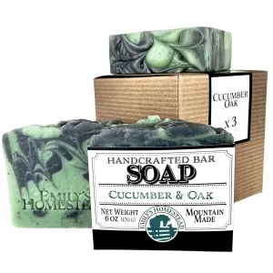 Emily's Homestead Natural Bar Soap, 3 Pack, Cucumber Oak with Exfoliation