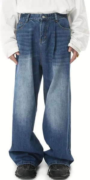 EMMIOL Mens Baggy Hip Hop Jeans Y2K 90s Vintage Trousers Solid Loose Fit Denim Pants Streetwear