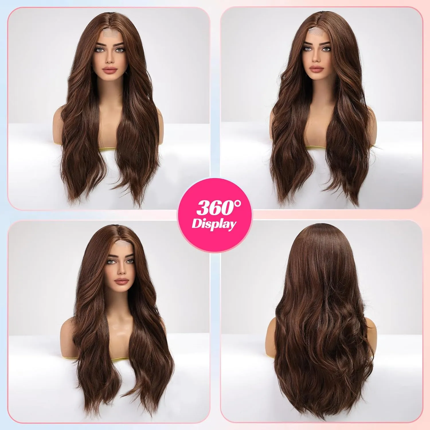 EMMOR Long Mixed Brown Wavy Wig for Women Lace Front Wigs Natural Looking 26 Inch Middle Part Curly Wig Heat Resistant Synthetic Wigs for Daily Party Use